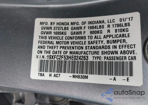 2017 Honda Civic Lx из США, поврежденный, VIN 19XFC2F53HE024263